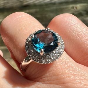 2ct London Blue Topaz Double Halo Ring SS